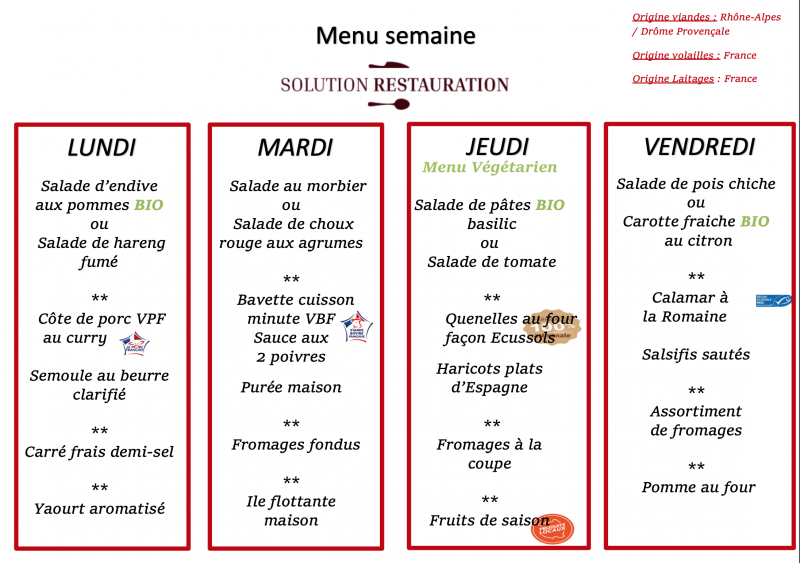 gestion des menus pour les restaurants 